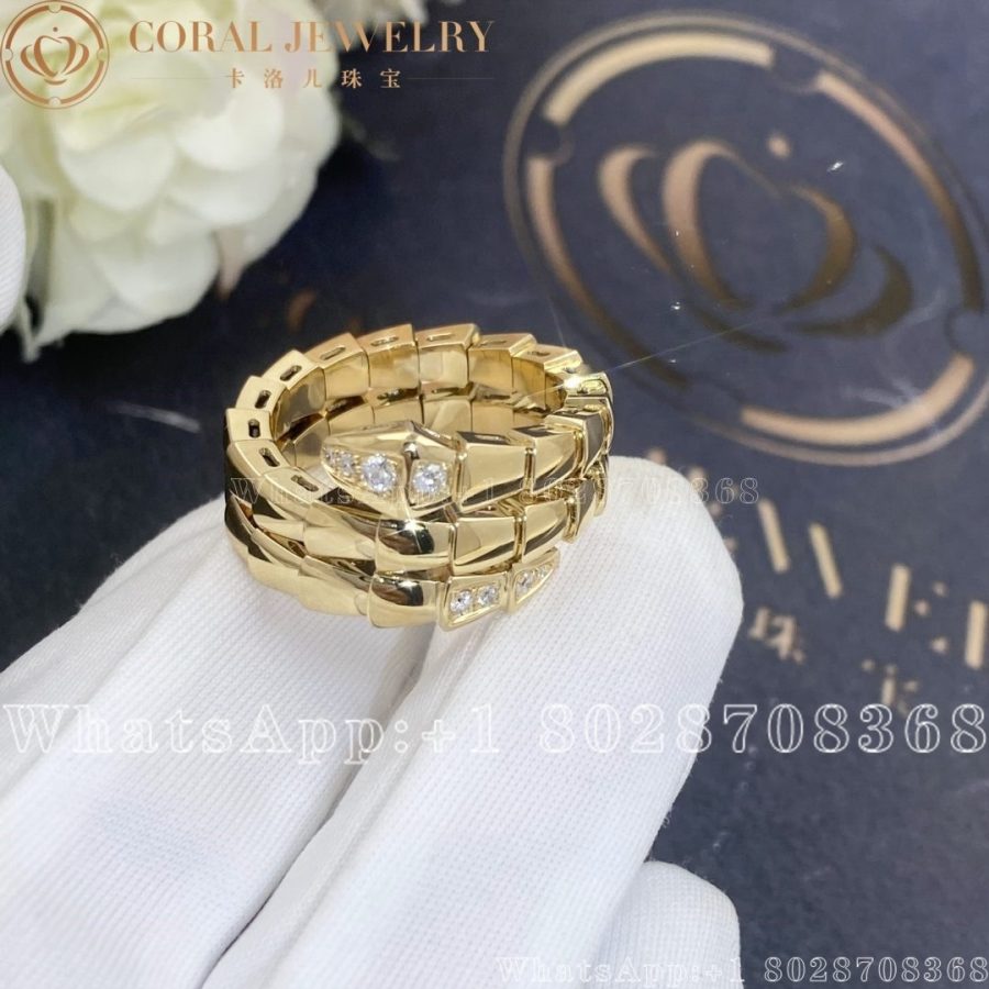 Bulgari Serpenti Viper Two Coil 18 Kt Yellow Gold Ring Ref 357869 Coral (4)