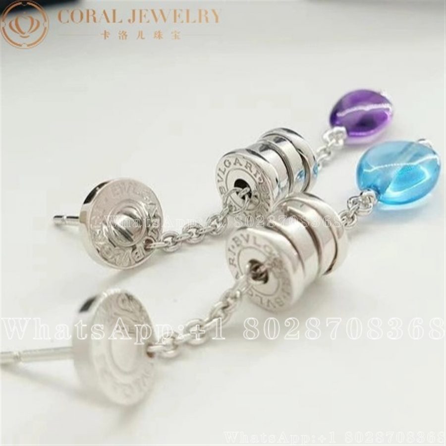 Bulgari Bzero1 Charm Blue Topaz Amethyst White Gold Earrings Coral (3)