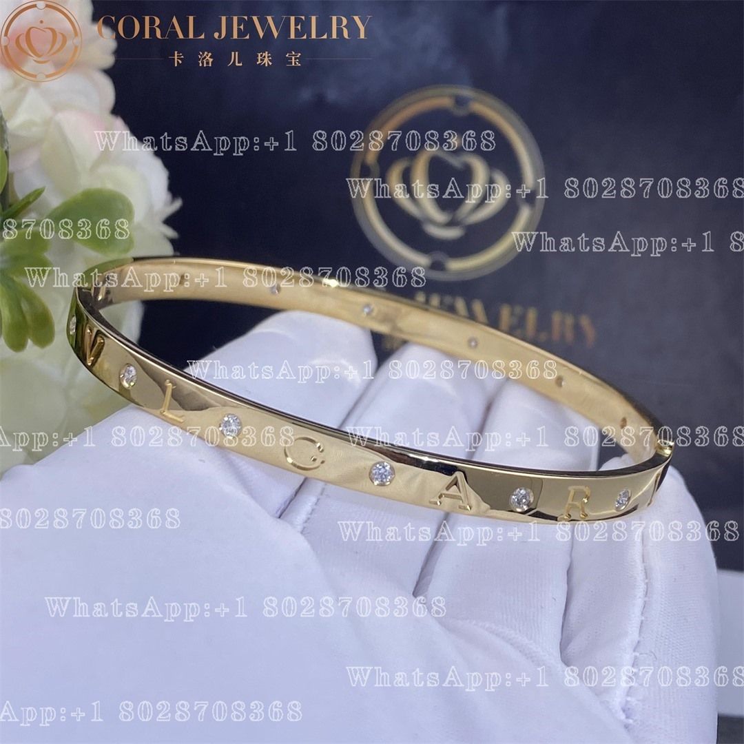 Bulgari Bvlgari Bracelet 18 Kt Yellow Gold Bangle Bracelet Set With Twelve Diamonds Coral (1)