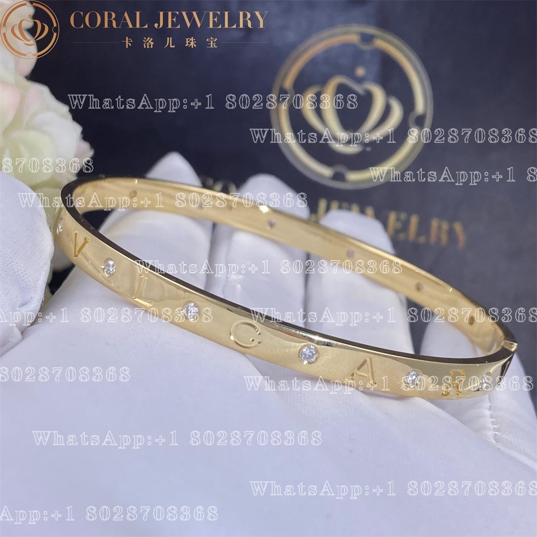 Bulgari Bvlgari Bracelet 18 Kt Yellow Gold Bangle Bracelet Set With Twelve Diamonds Coral (3)