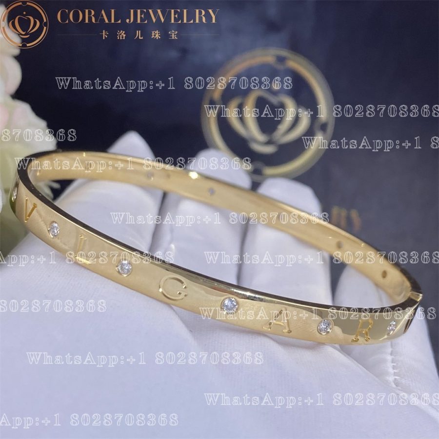 Bulgari Bvlgari Bracelet 18 Kt Yellow Gold Bangle Bracelet Set With Twelve Diamonds Coral (4)