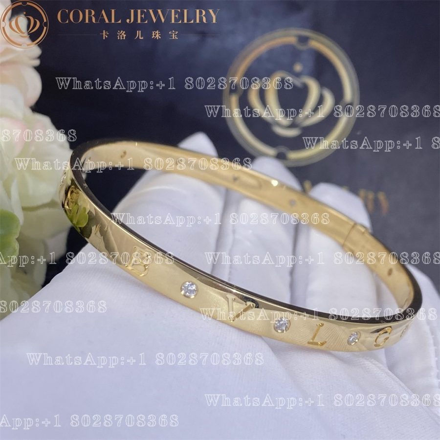 Bulgari Bvlgari Bracelet 18 Kt Yellow Gold Bangle Bracelet Set With Twelve Diamonds Coral (6)