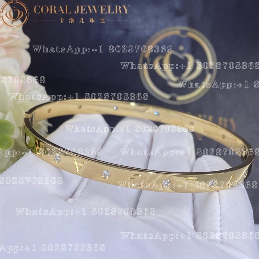 Bulgari Bvlgari Bracelet 18 Kt Yellow Gold Bangle Bracelet Set With Twelve Diamonds Coral (8)