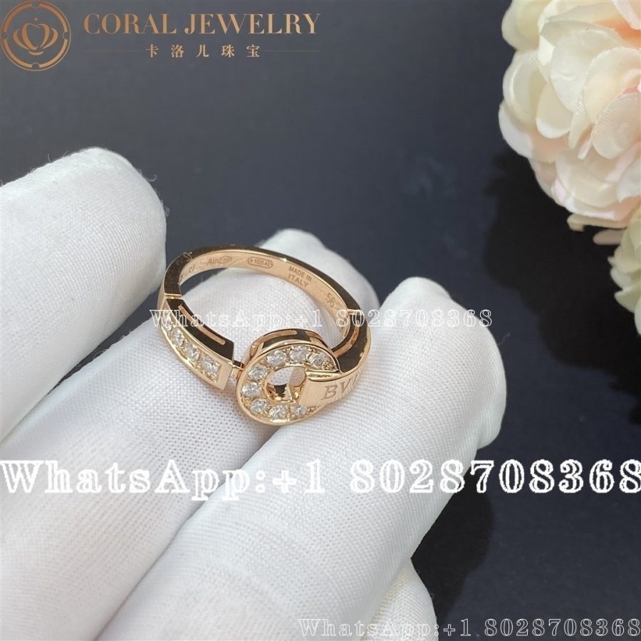 Bulgari Bvlgari 18 Kt Rose Gold Ring Set With Pave Diamonds Ref 346209 Coral (3)