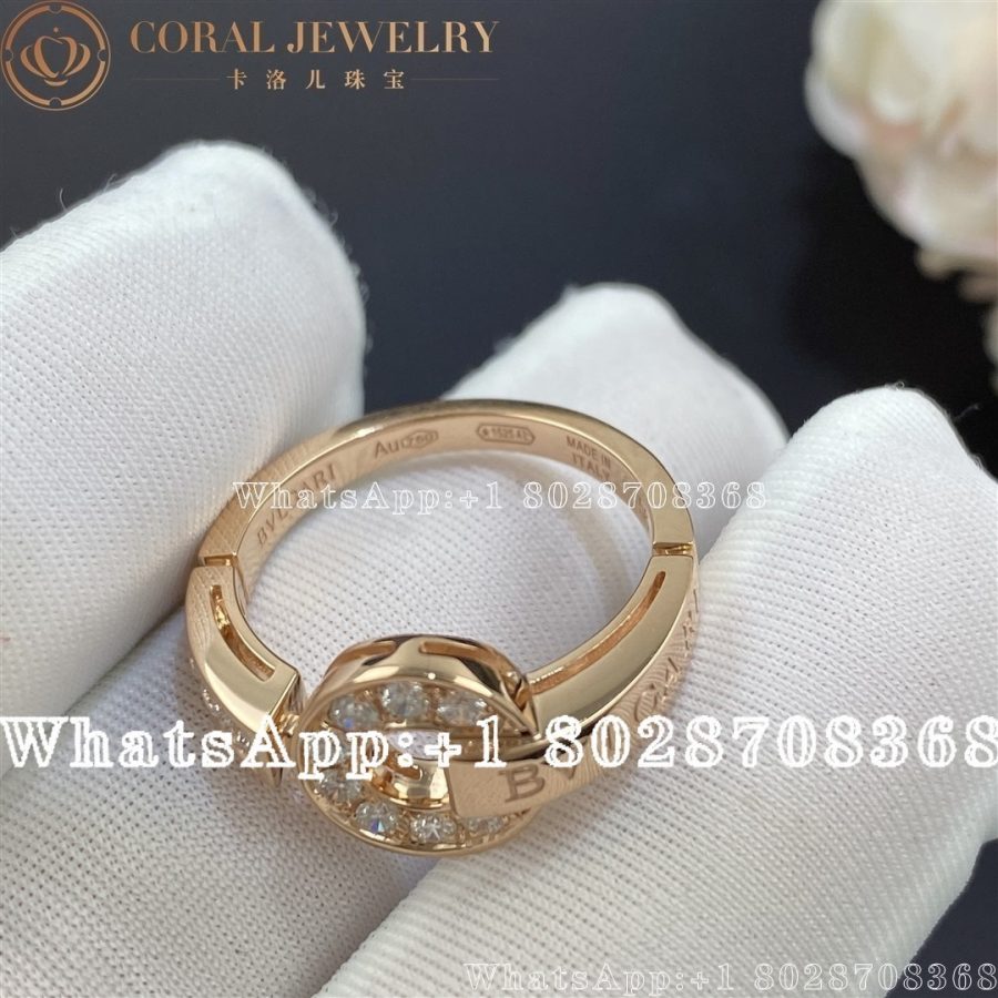 Bulgari Bvlgari 18 Kt Rose Gold Ring Set With Pave Diamonds Ref 346209 Coral (4)