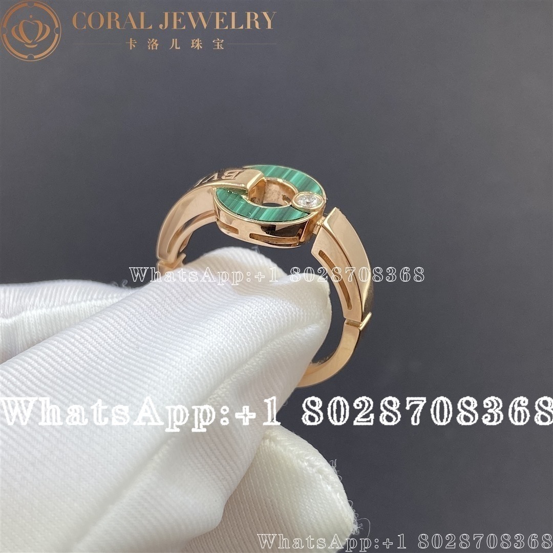 Bulgari Bvlgari Openwork Rose Gold Ring Set With Malachite And Diamond Coral (2)