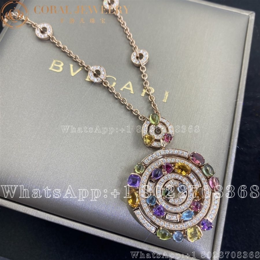 Bulgari Astrale Diamond Color Stone Rose Gold Large Pendant Necklace Coral (9)