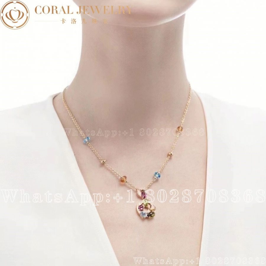 Bulgari Astrale Necklace In Yellow Gold Diamonds And Colored Stones Coral (4)