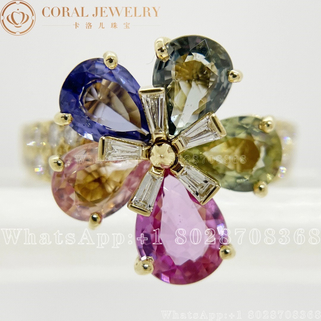 Bulgari Flower Natural Sapphire Diamond 18k Yellow Gold Bulgari Ring Coral (1)