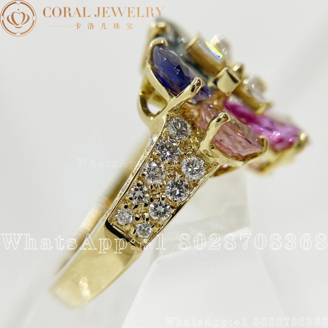 Bulgari Flower Natural Sapphire Diamond 18k Yellow Gold Bulgari Ring Coral (2)