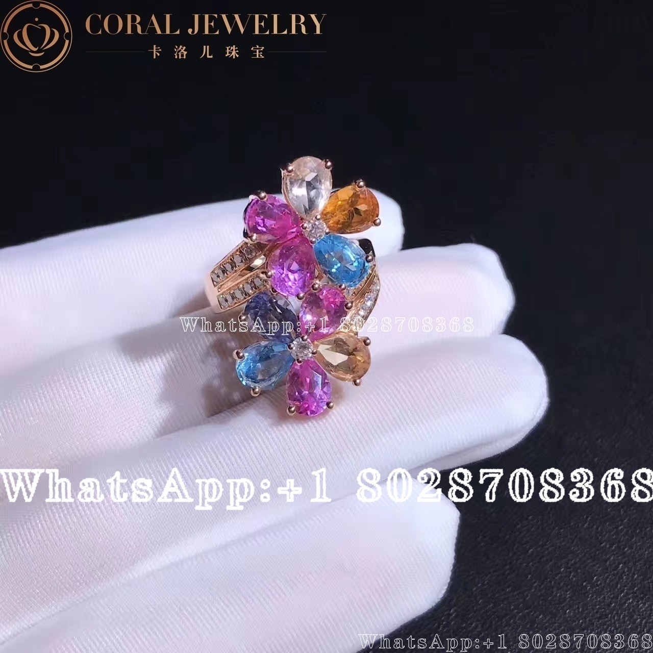 Bulgari Yellow Gold Diamond Sapphire Flower Ring An853207 Coral (2)