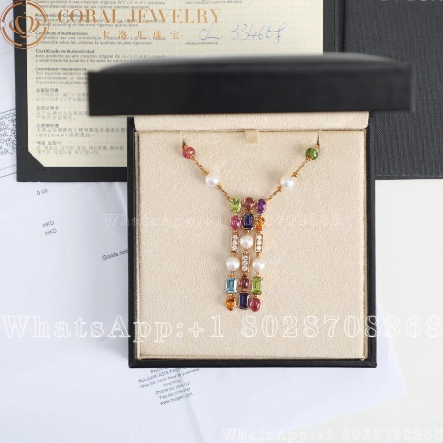 Bulgari Yellow Gold Multi Gem Allegra Necklace Coral (1)