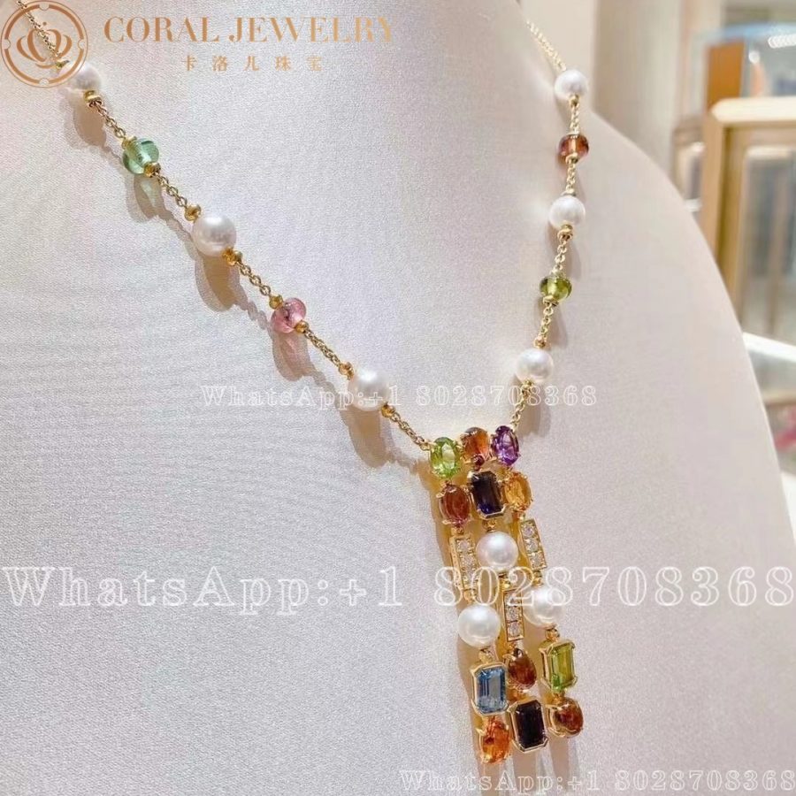 Bulgari Yellow Gold Multi Gem Allegra Necklace Coral (7)