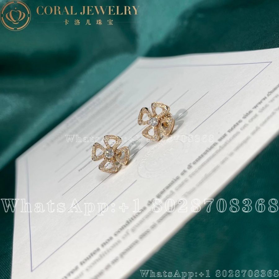 Bulgari Fiorever 18ct Rose Gold And Diamond Earrings Ref 355887 Coral (1)