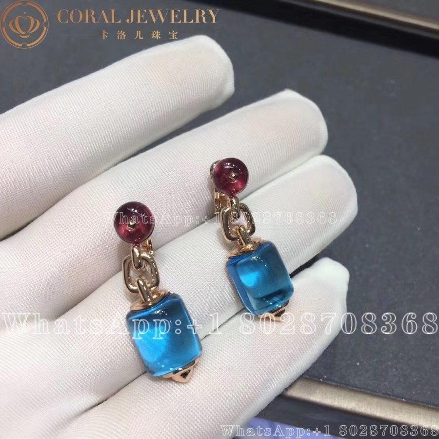 Bulgari Mvsa 18kt Rose Gold Earrings With Blue Topaz And Rubellite Beads 349551 Or856874 Coral (5)