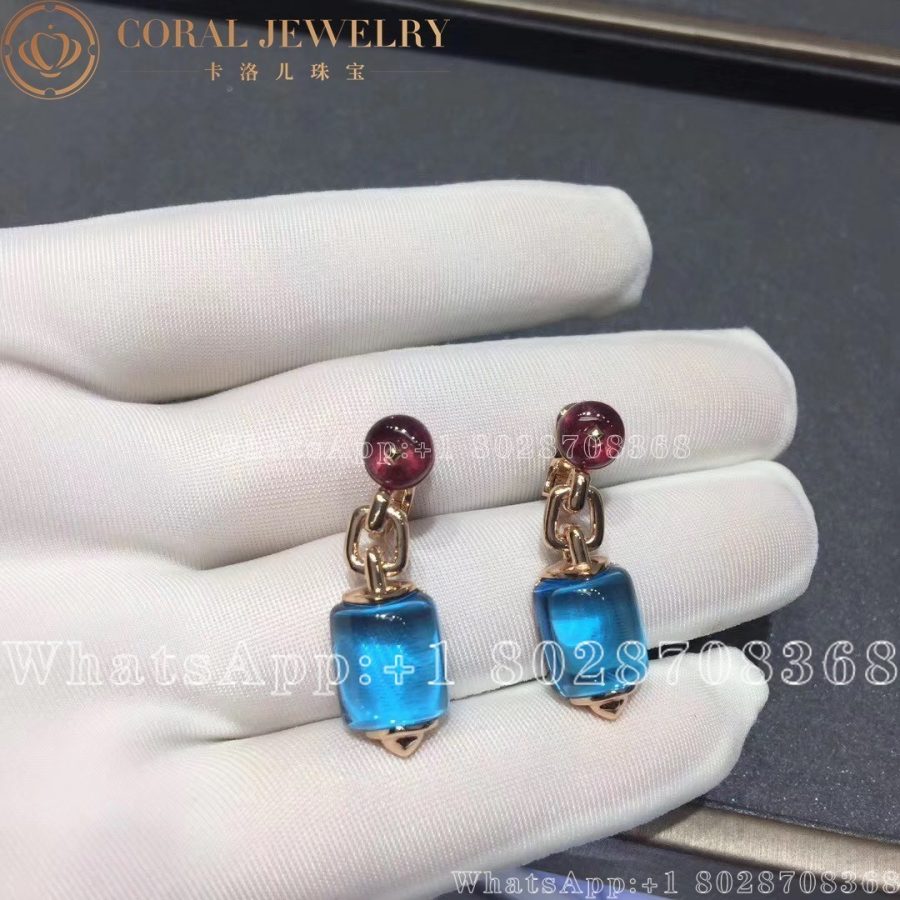 Bulgari Mvsa 18kt Rose Gold Earrings With Blue Topaz And Rubellite Beads 349551 Or856874 Coral (7)