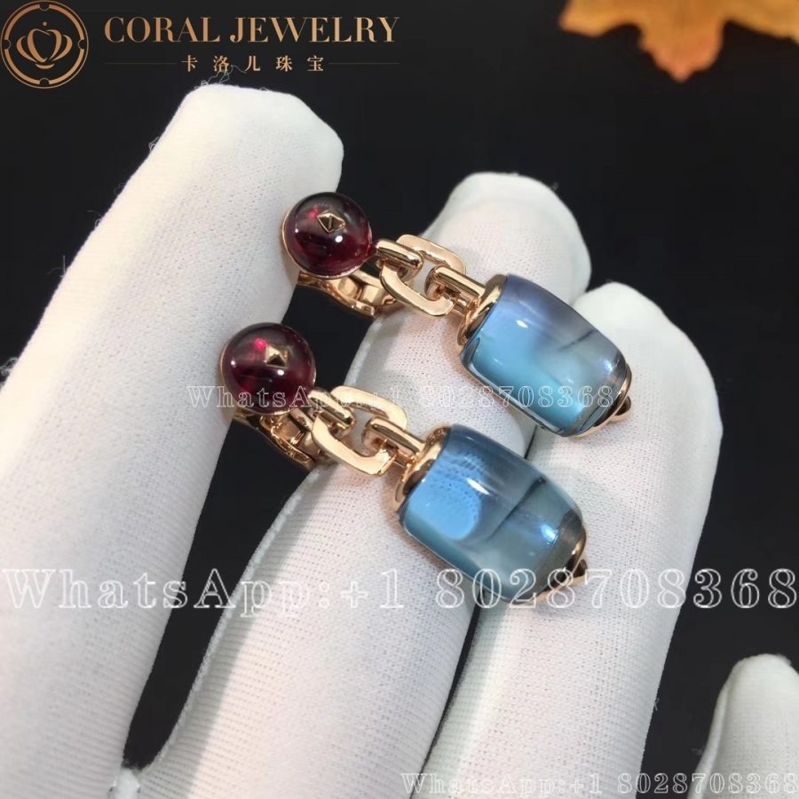 Bulgari Mvsa 18kt Rose Gold Earrings With Blue Topaz And Rubellite Beads 349551 Or856874 Coral (8)