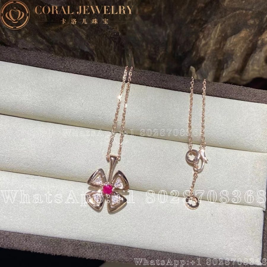 Bulgari Fiorever 18 Kt Rose Gold Pendant Necklace Set With Central Ref 357759 Cl859003 Coral (1)