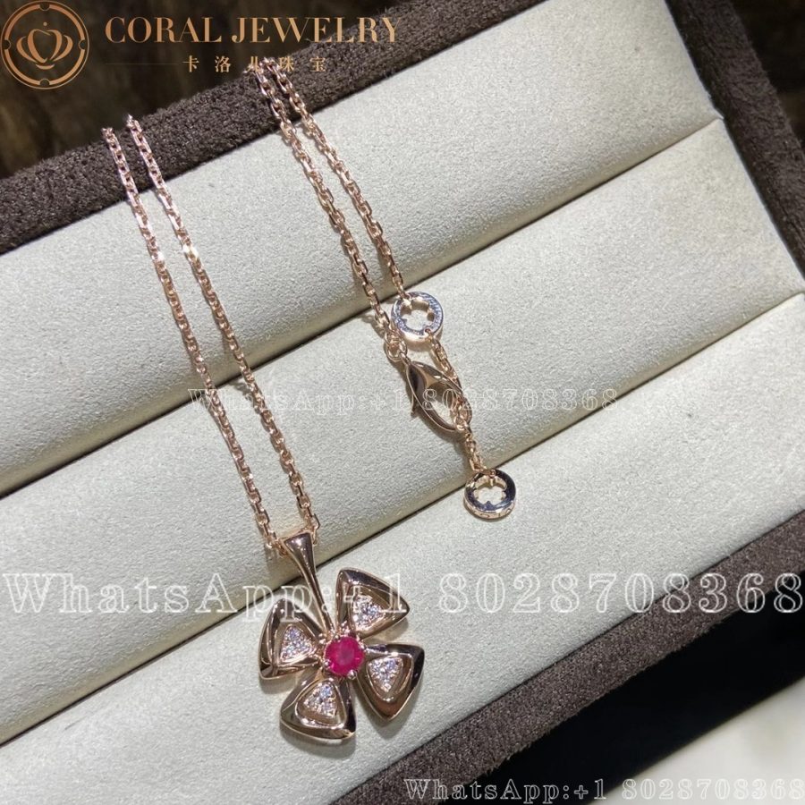 Bulgari Fiorever 18 Kt Rose Gold Pendant Necklace Set With Central Ref 357759 Cl859003 Coral (4)