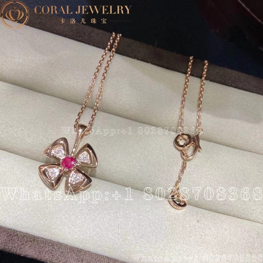 Bulgari Fiorever 18 Kt Rose Gold Pendant Necklace Set With Central Ref 357759 Cl859003 Coral (5)