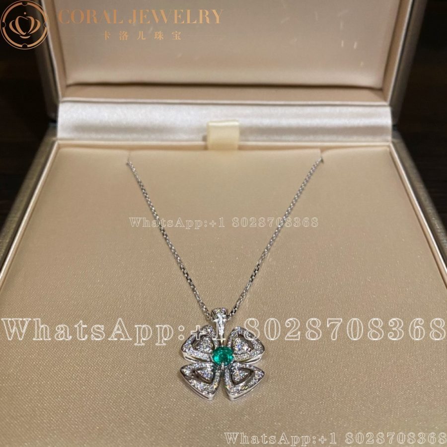 Bulgari Fiorever Necklace In 18k White Gold With Emeralds Coral (1)