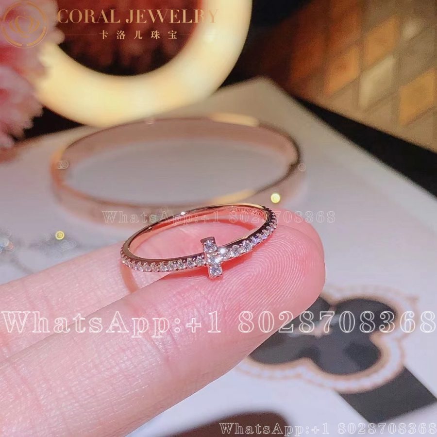 Tiffany T Diamond Wire Band Ring In 18k Rose Gold Whit Diamonds Coral (3)