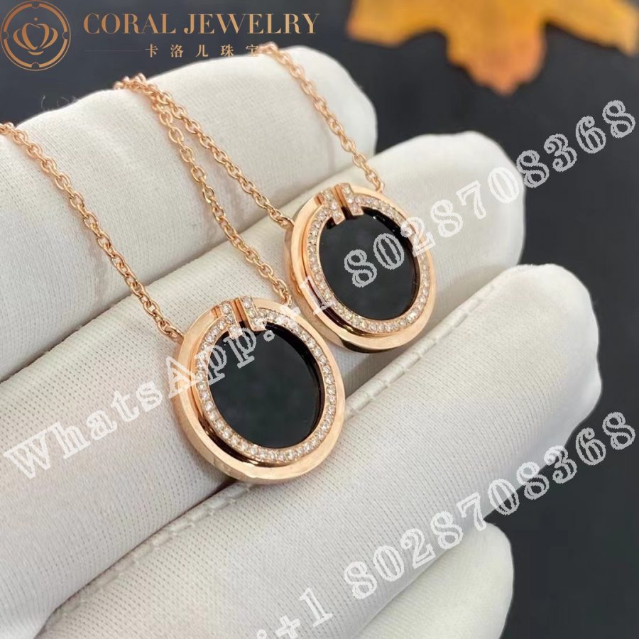 Tiffany T Diamond And Black Onyx Circle Pendant In 18k Rose Gold Coral (3)