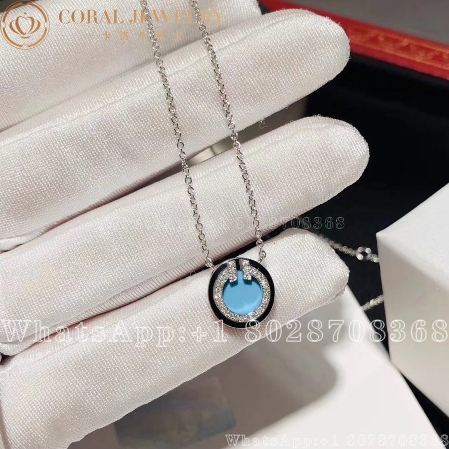 Tiffany T Diamond And Turquoise Circle Pendant In 18k White Gold Coral (6)