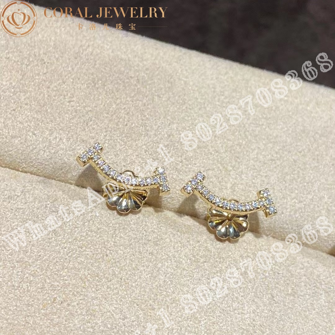 Tiffany T Smile Earrings In Yellow Gold With Diamods Coral (2)