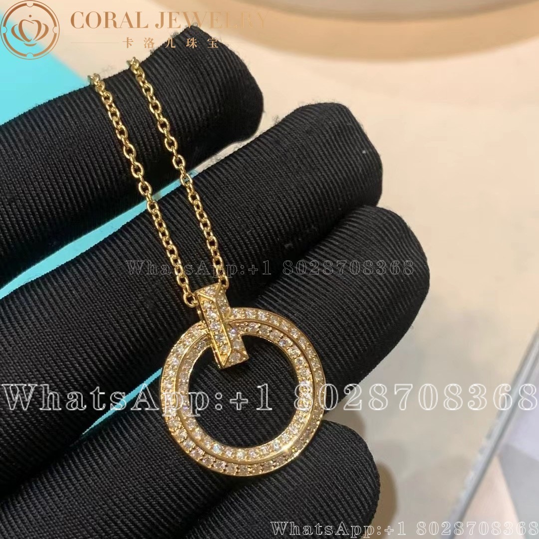 Tiffany T T1 Circle Pendant In Yellow Gold With Pave Diamonds Coral (2)