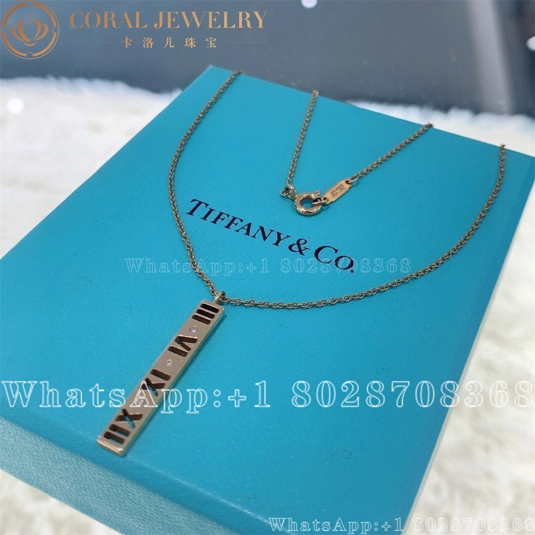 Tiffany Atlas Pierced Bar Diamond 18k Gold Pendant Necklace Coral (2)