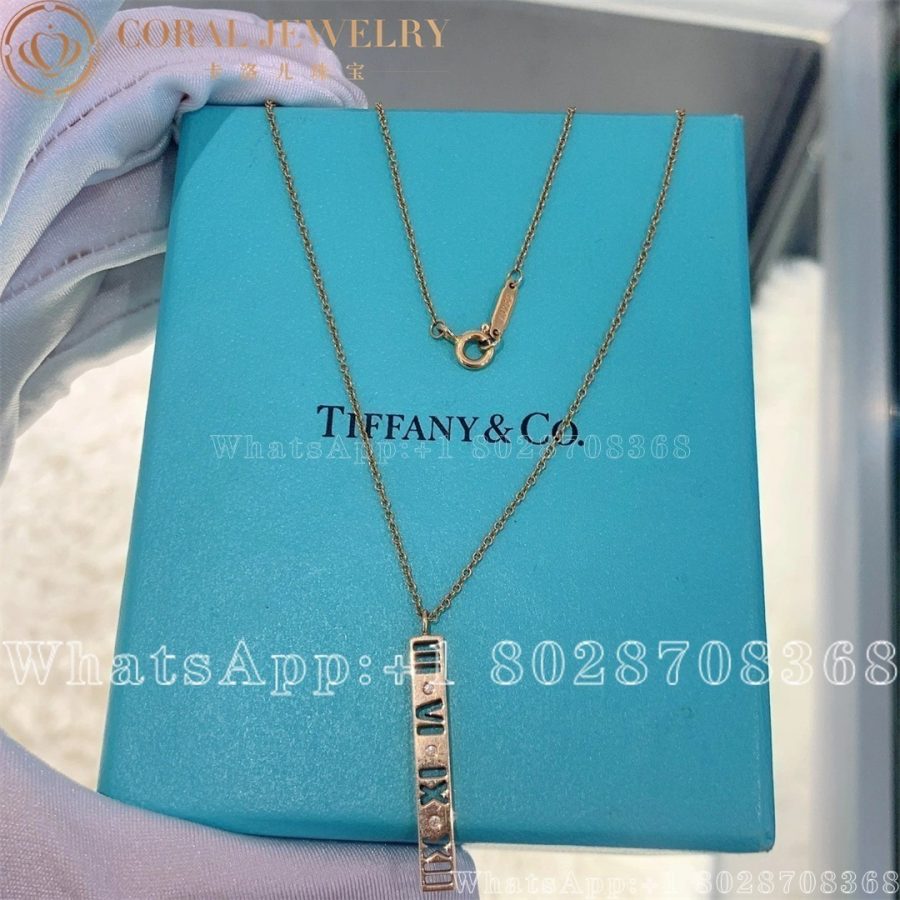 Tiffany Atlas Pierced Bar Diamond 18k Gold Pendant Necklace Coral (3)