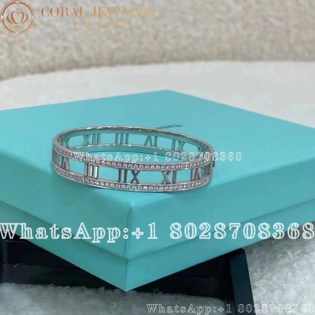 Tiffany Co 18k White Gold Diamond Set Atlas Bangle Coral (2)