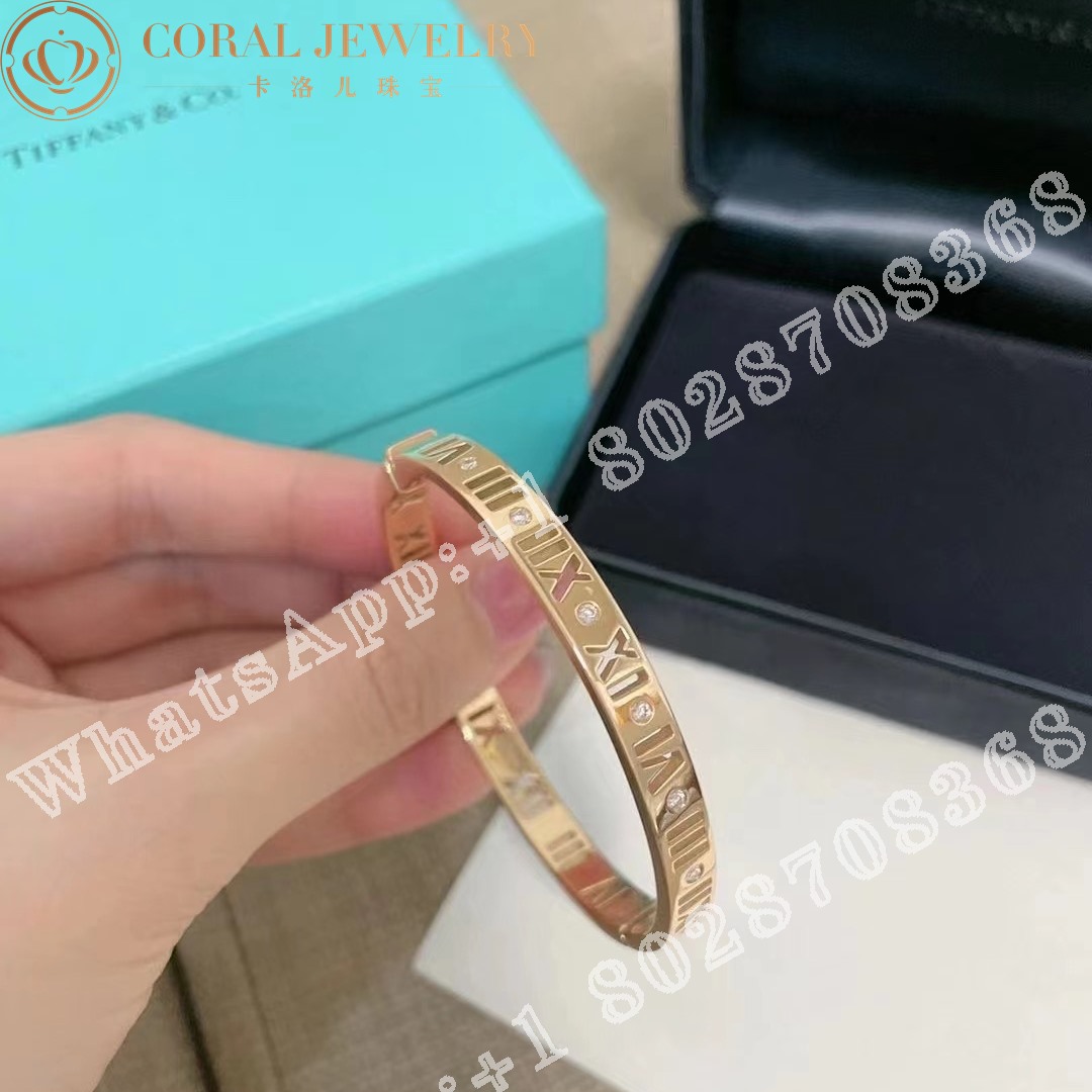 Tiffany 18k Rose Gold Diamond Atlas Pierced Hinged Bangle Bracelet Coral (1)