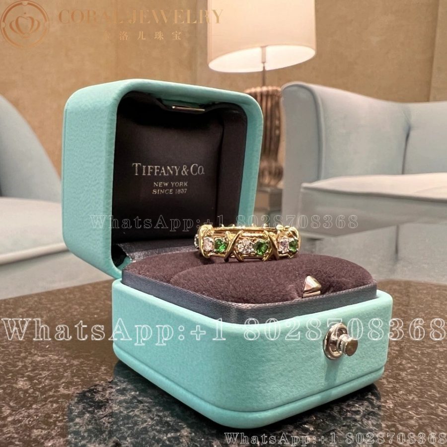 Tiffany Co Schlumberger Sixteen Stone Ring Diamonds And Tsavorites Coral (2)