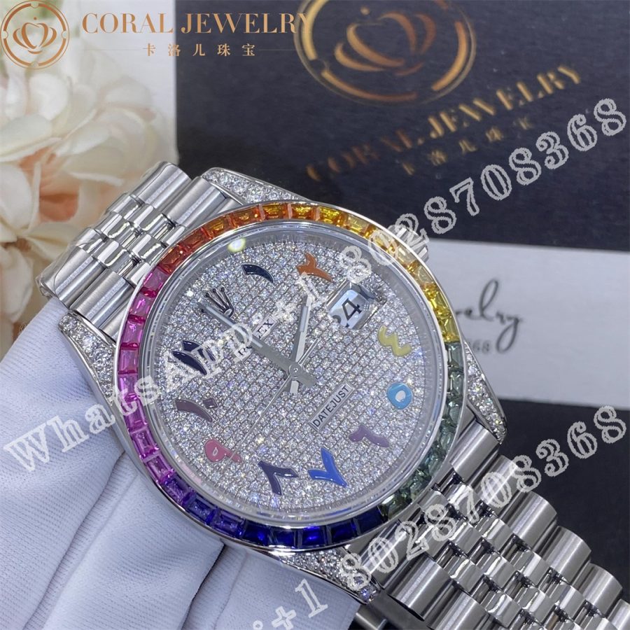 Rolex Datejust 41 Diamond Rainbow Bezel Arabic 41mm Steel Jubilee Watch 126300 Custom Watches (12)