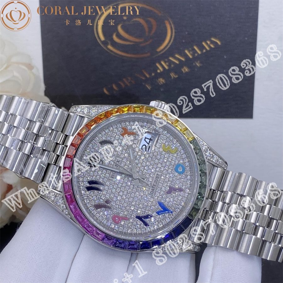 Rolex Datejust 41 Diamond Rainbow Bezel Arabic 41mm Steel Jubilee Watch 126300 Custom Watches (13)