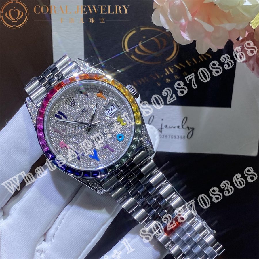 Rolex Datejust 41 Diamond Rainbow Bezel Arabic 41mm Steel Jubilee Watch 126300 Custom Watches (2)