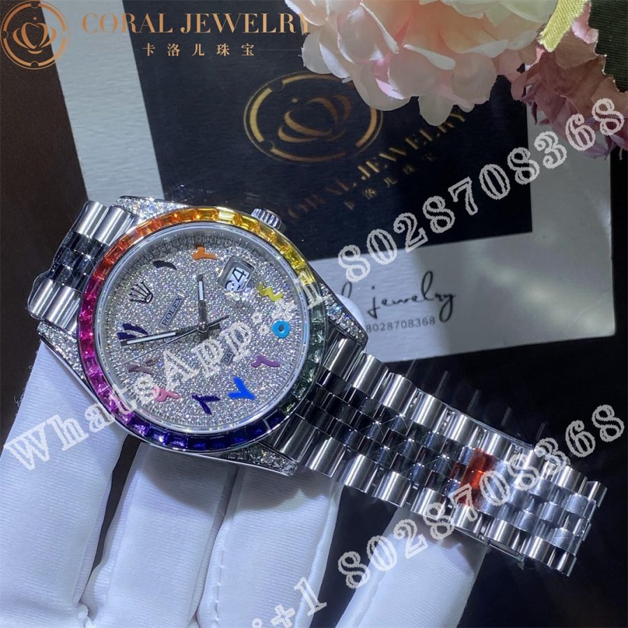 Rolex Datejust 41 Diamond Rainbow Bezel Arabic 41mm Steel Jubilee Watch 126300 Custom Watches (3)