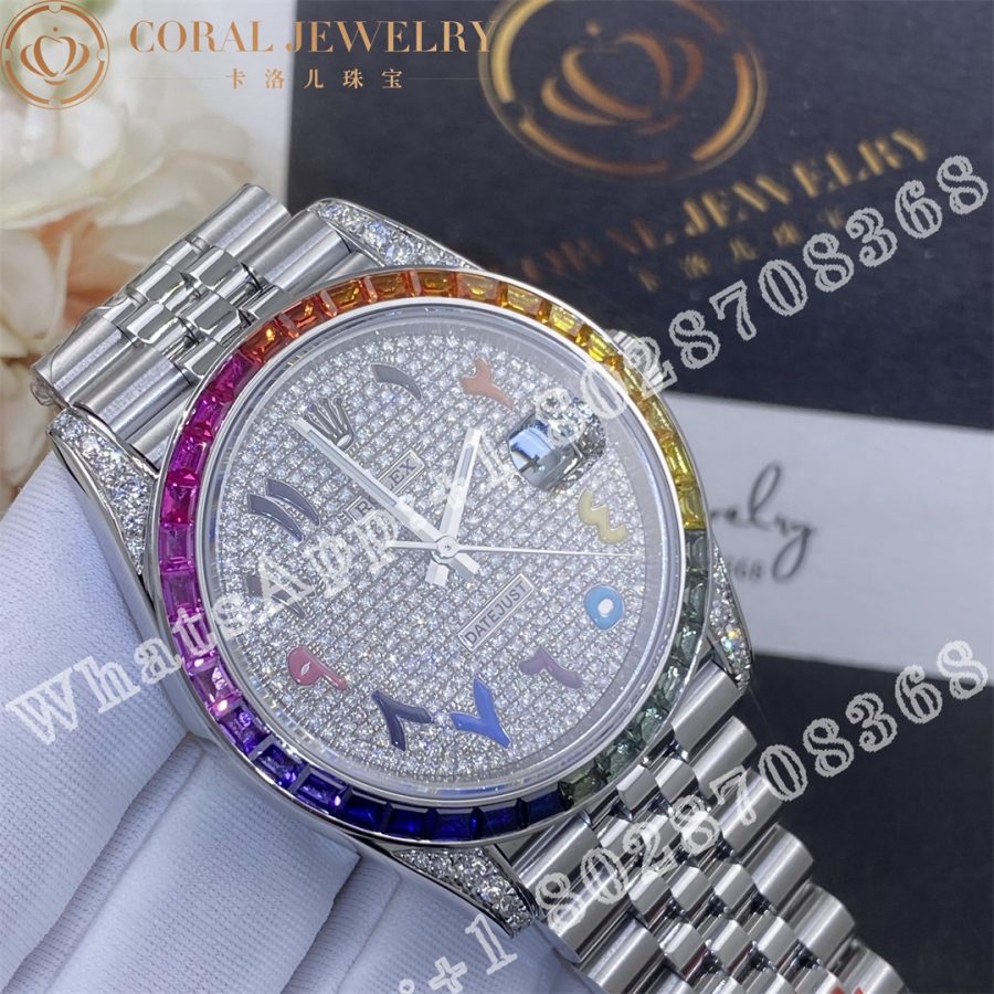 Rolex Datejust 41 Diamond Rainbow Bezel Arabic 41mm Steel Jubilee Watch 126300 Custom Watches (8)