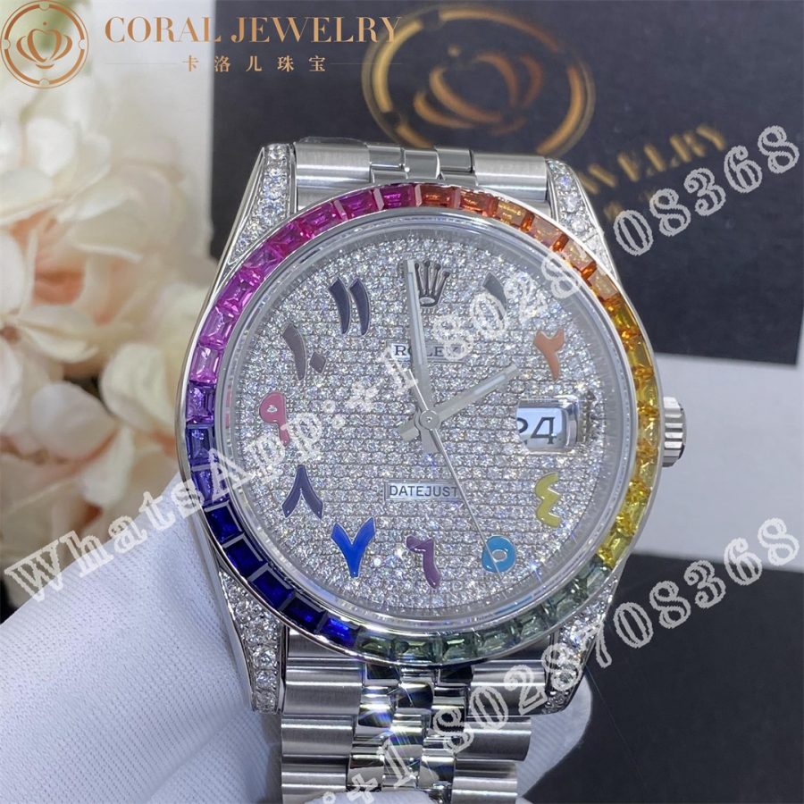 Rolex Datejust 41 Diamond Rainbow Bezel Arabic 41mm Steel Jubilee Watch 126300 Custom Watches (9)