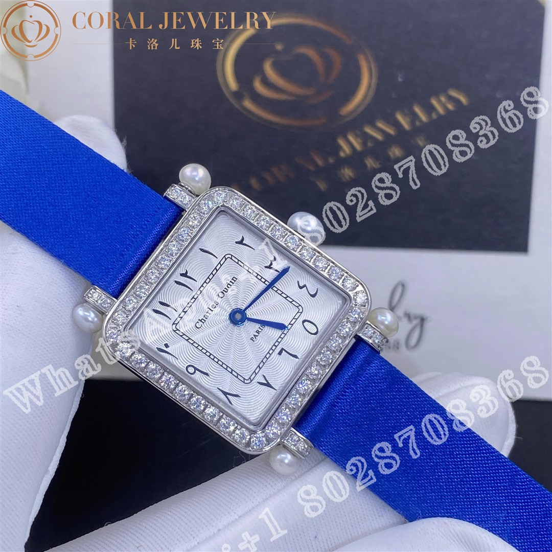 Charles Oudin Pansy Retro With Pearls Watch Medium 24mm Arabic Style Blue Straps Coralo (1)