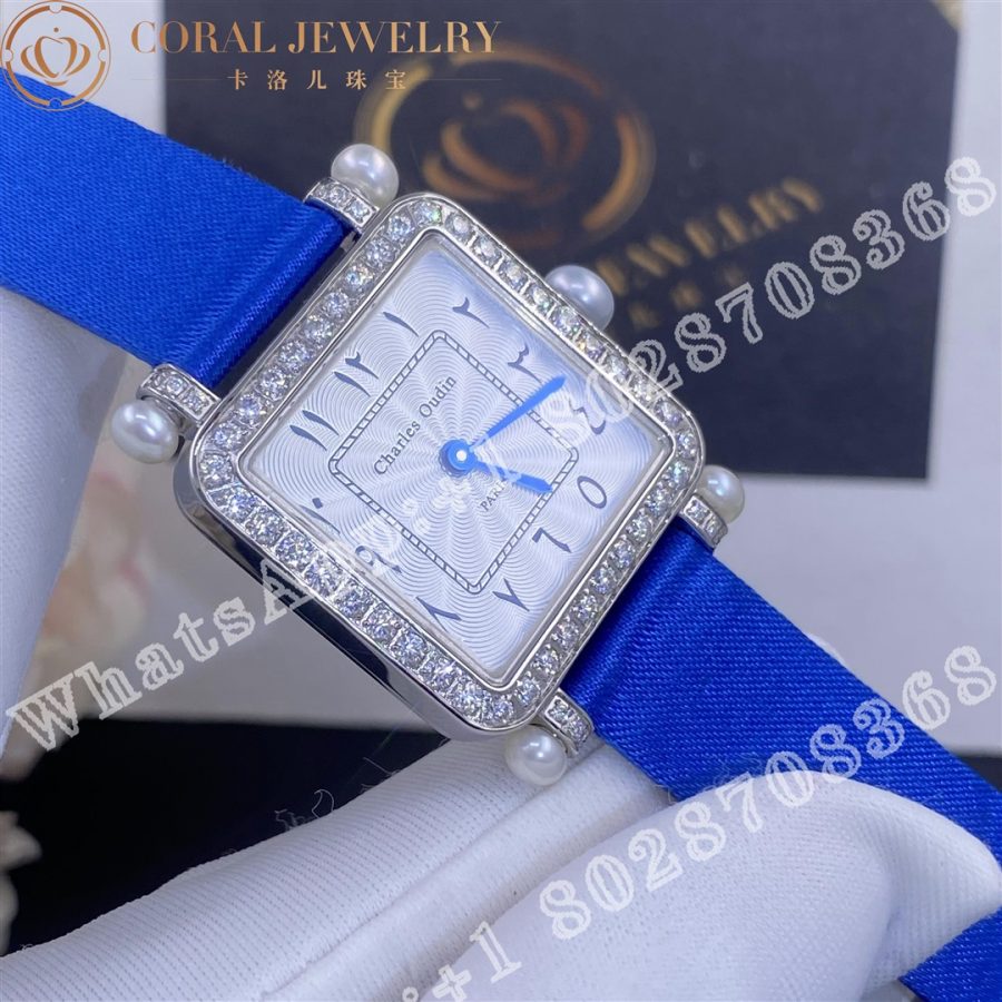 Charles Oudin Pansy Retro With Pearls Watch Medium 24mm Arabic Style Blue Straps Coralo (5)