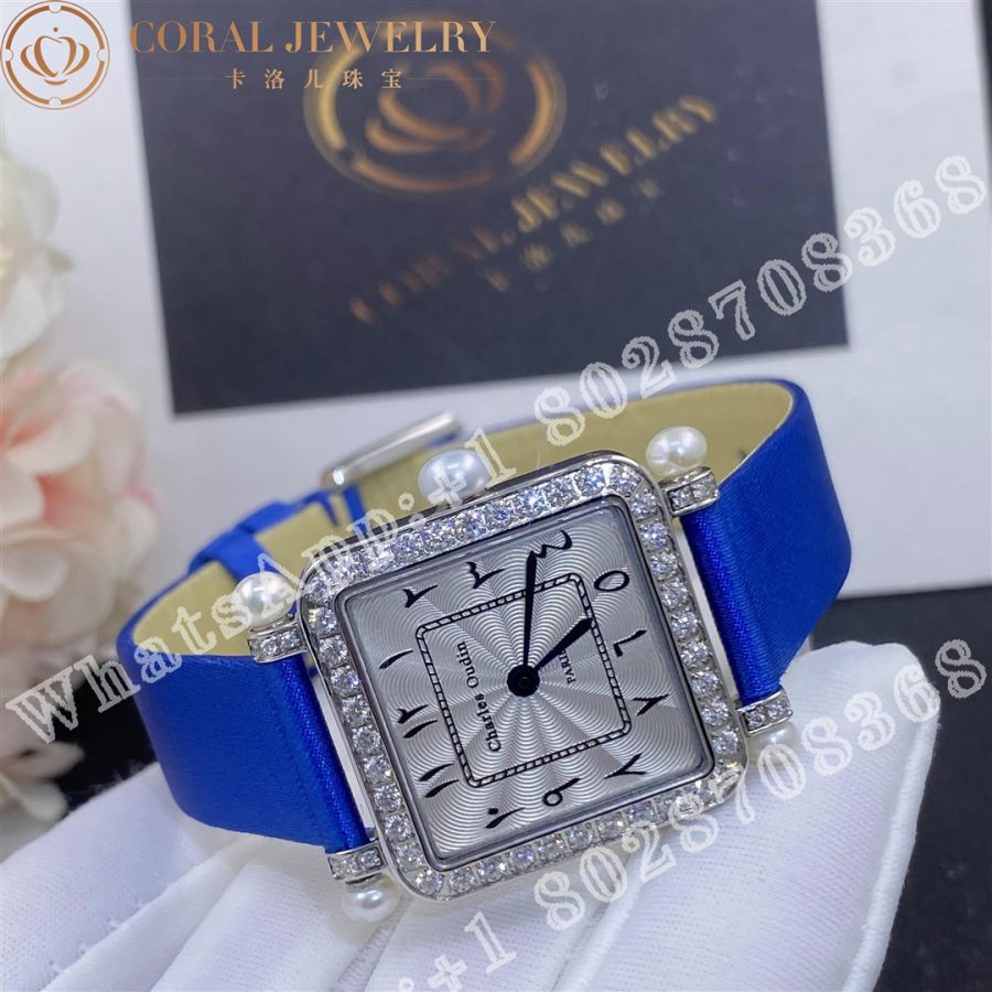 Charles Oudin Pansy Retro With Pearls Watch Medium 24mm Arabic Style Blue Straps Coralo (8)