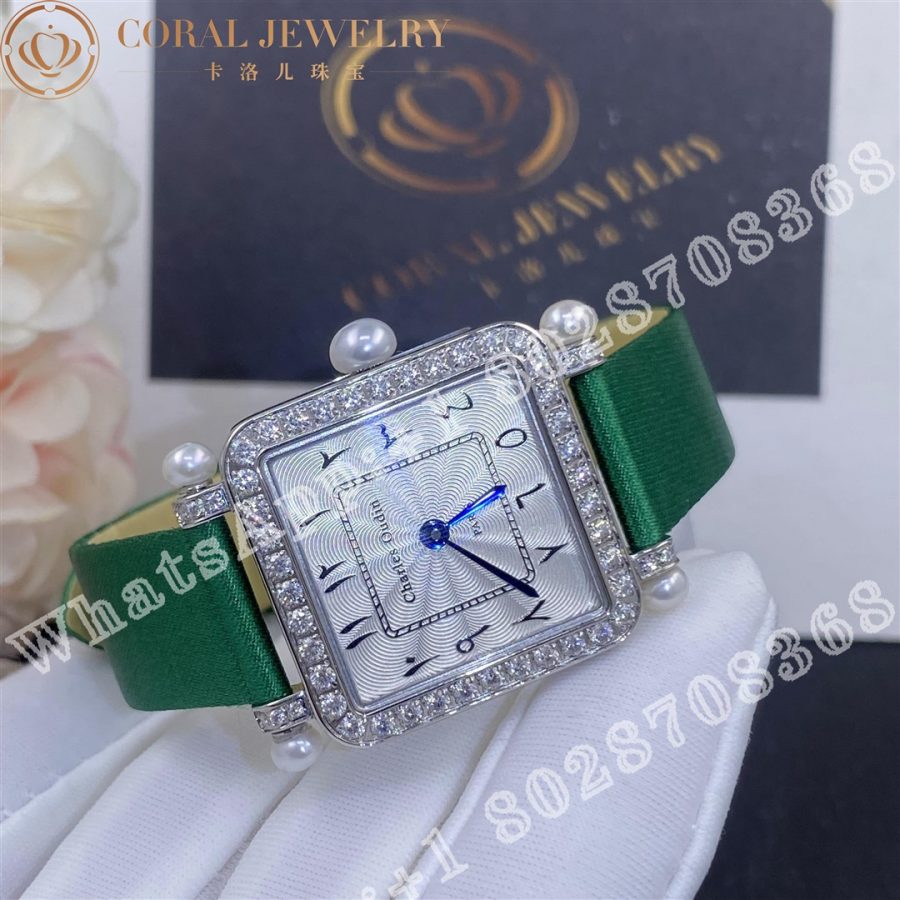 Charles Oudin Pansy Retro With Pearls Watch Medium 24mm Arabic Style Green Straps Coral (6)