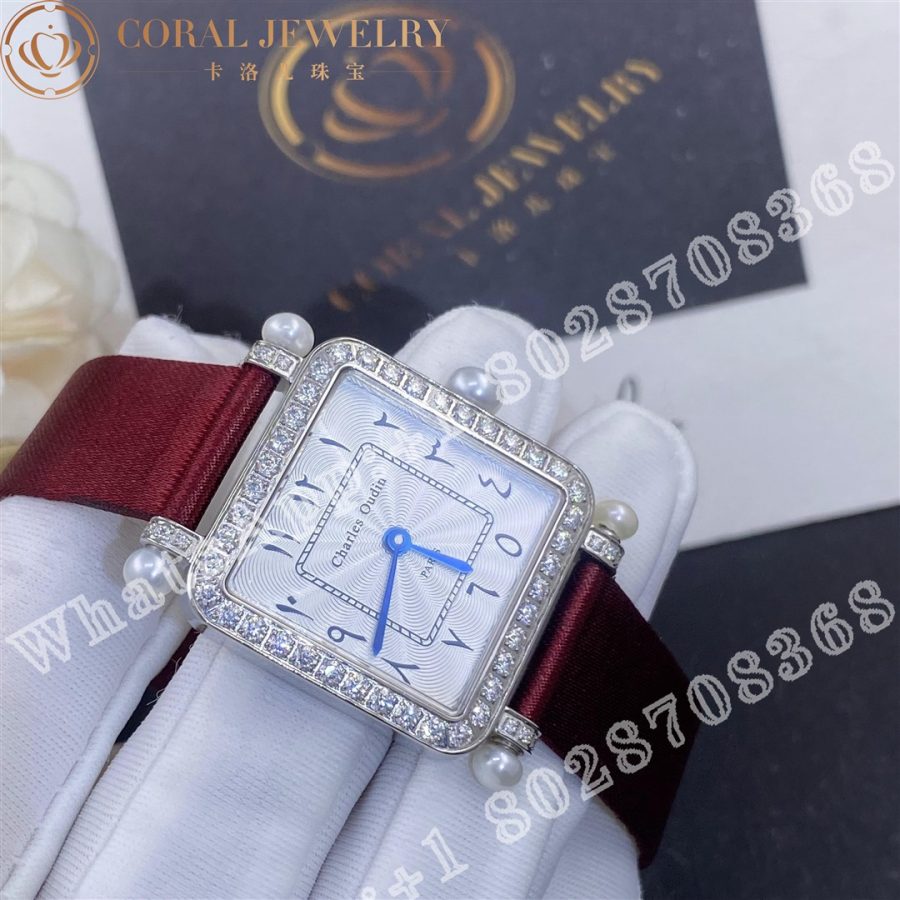 Charles Oudin Pansy Retro With Pearls Watch Medium 24mm Arabic Style Maroon Straps Custom Watches Coral (3)