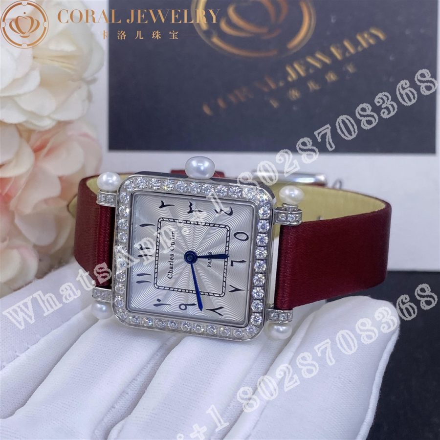 Charles Oudin Pansy Retro With Pearls Watch Medium 24mm Arabic Style Maroon Straps Custom Watches Coral (5)