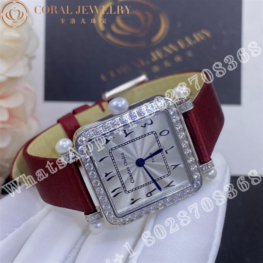 Charles Oudin Pansy Retro With Pearls Watch Medium 24mm Arabic Style Maroon Straps Custom Watches Coral (7)