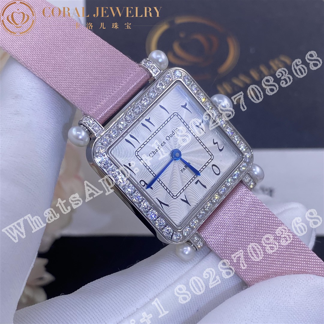 Charles Oudin Pansy Retro With Pearls Watch Medium 24mm Arabic Style Pink Straps Coral (1)