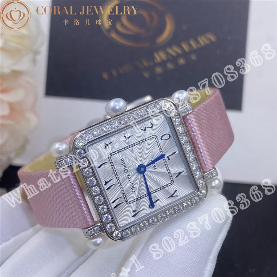 Charles Oudin Pansy Retro With Pearls Watch Medium 24mm Arabic Style Pink Straps Coral (7)